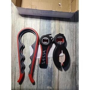 Bottle Can And Jar Opener Set Of Three Red, Gray And Black